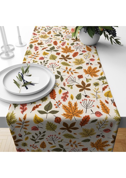 Dijital Baskılı Runner - Yaprak / Sonbahar / Kabak Desenli - 140X40 cm fiyatları