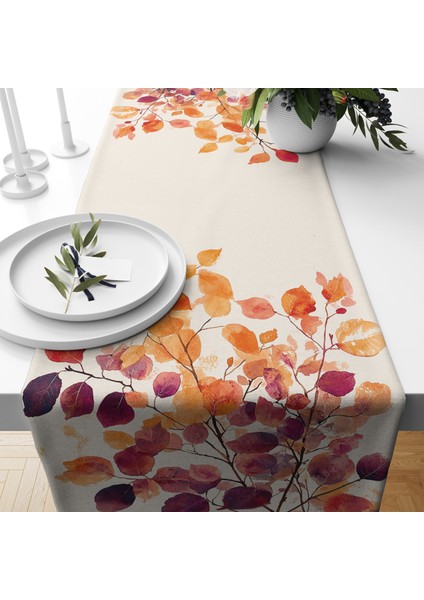 Dijital Baskılı Runner - Yaprak / Sonbahar / Kabak Desenli - 140X40 cm fiyatları