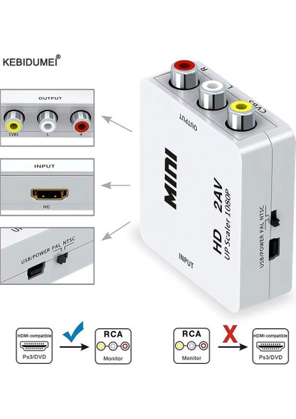 HDMI To Rca Çevirici Hdmı Den Rca Ya Ses ve Görüntü Aktarma HDMI2AV modelleri