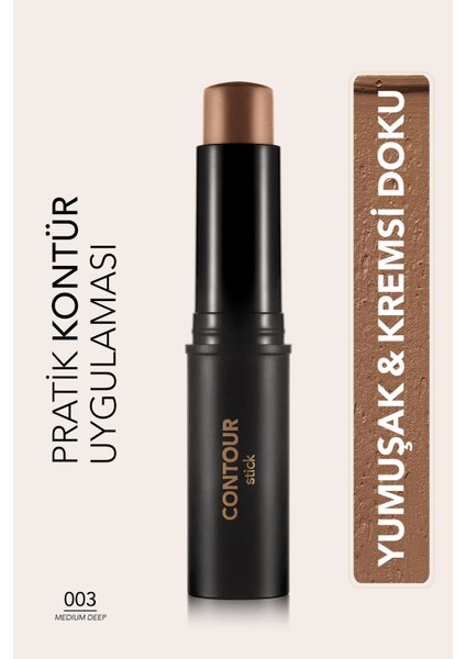 Yumuşak Formüllü ve Mat Bitişli Stick Contour Pratik Kalem Kontür (003 Medium Deep) 8690604554874