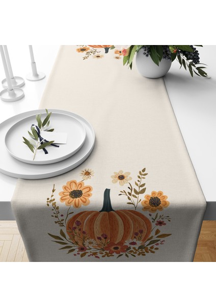 Dijital Baskılı Runner - Yaprak / Sonbahar / Kabak Desenli - 140X40 cm fiyatları