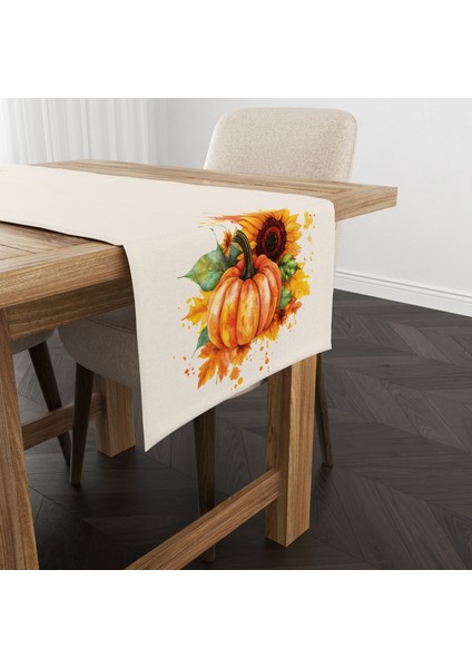 Dijital Baskılı Runner - Yaprak / Sonbahar / Kabak Desenli - 140X40 cm modelleri