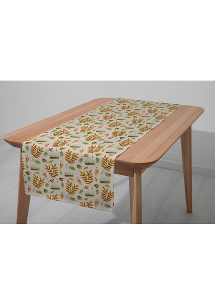 Dijital Baskılı Runner - Yaprak / Sonbahar / Kabak Desenli - 140X40 cm