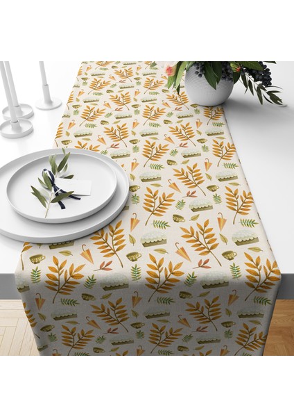 Dijital Baskılı Runner - Yaprak / Sonbahar / Kabak Desenli - 140X40 cm fiyatları