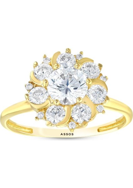 Taşlı Tasarım Altın Yüzük - 14K