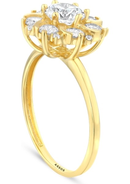 Taşlı Tasarım Altın Yüzük - 14K