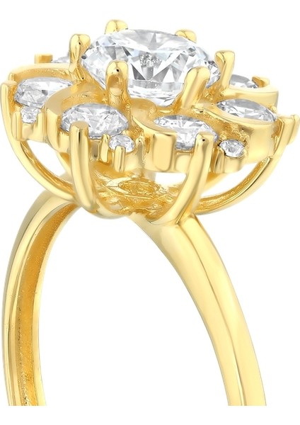 Taşlı Tasarım Altın Yüzük - 14K