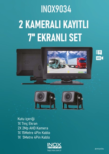 -9034 Ahd 7 Inç Kayıtlı Quadlı 2 Kameralı Hazır Araç Seti