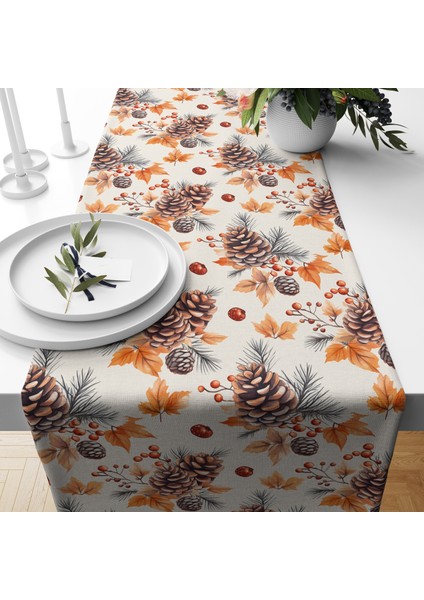 Dijital Baskılı Runner - Yaprak / Sonbahar / Kabak Desenli - 140X40 cm fiyatları