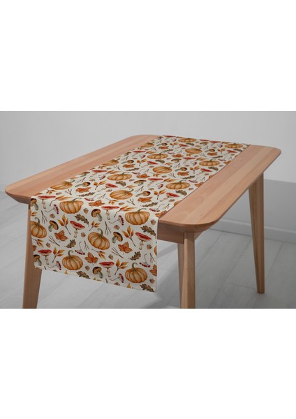 Dijital Baskılı Runner - Yaprak / Sonbahar / Kabak Desenli - 140X40 cm