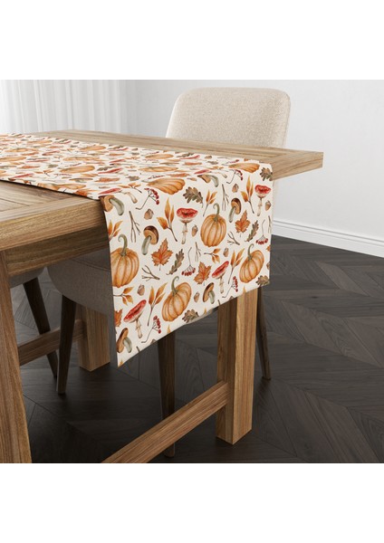 Dijital Baskılı Runner - Yaprak / Sonbahar / Kabak Desenli - 140X40 cm modelleri