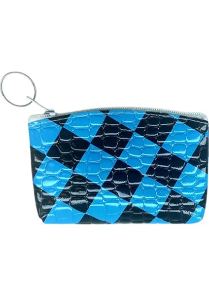 Bozuk Para Cüzdanı Anahtarlık Desenli Mavi Siyah