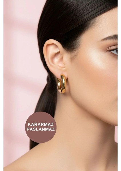 Kadın Antialerjik Suya ve Tere Dayanıklı Kararmaz Günlük Gece Düğün Için Altın Gold Halka Çelik Küpe fiyatları