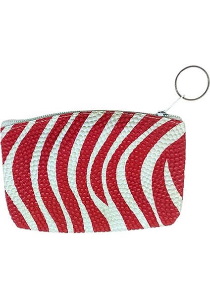 Bozuk Para Cüzdanı Anahtarlık Zebra Desenli Kırmızı Renk