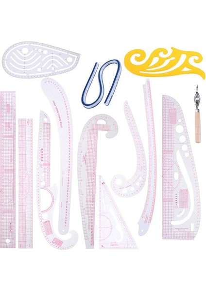 13 Adet Dikiş Cetveli Çizgisi Fransız Eğrisi Cetvel Kesme Paspas Seti Set Avlu Kolu Fransız Eğri Kesme Bıçağı Cetveli Dikiş Aracı (Yurt Dışından)