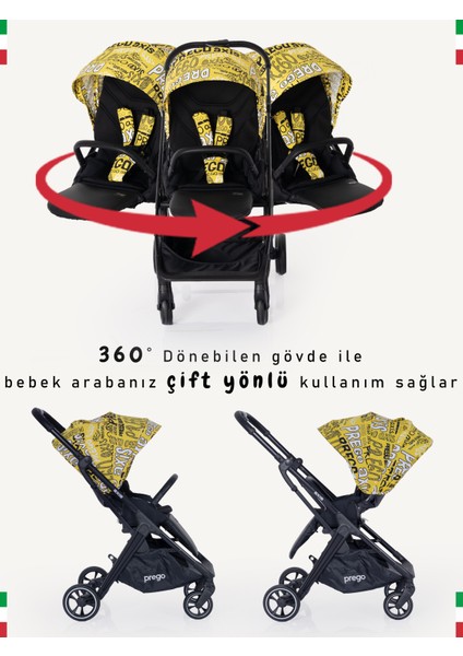 Axis 360 Derece Dönebilen Çift Yönlü Ayrılıp Birleşebilen Ikiz Bebek Arabası