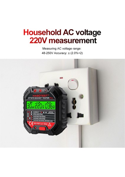 Habotest HT107 Pro Soket Test Cihazı Voltaj Testi Soket Dedektörü Zemin Sıfır Çizgi Fiş Polarite Fazını Kontrol Eu Fişi (Yurt Dışından) fiyatları