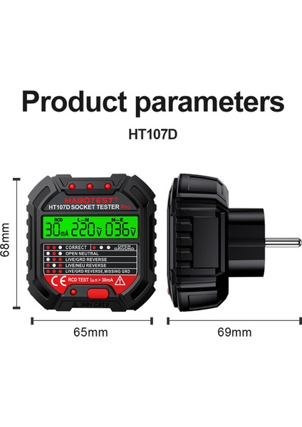 Habotest HT107 Pro Soket Test Cihazı Voltaj Testi Soket Dedektörü Zemin Sıfır Çizgi Fiş Polarite Fazını Kontrol Eu Fişi (Yurt Dışından) fırsatları