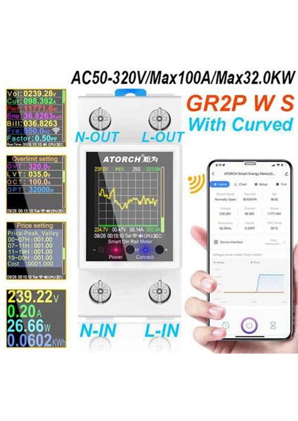 Atorch GR2PWS Elektrik Ölçer Tuka Wifi Ray Güç Enerji Ölçer AC50-320V Dijital Ekran Monitör Voltaj Eğrisi Ampermetre (Yurt Dışından) modelleri
