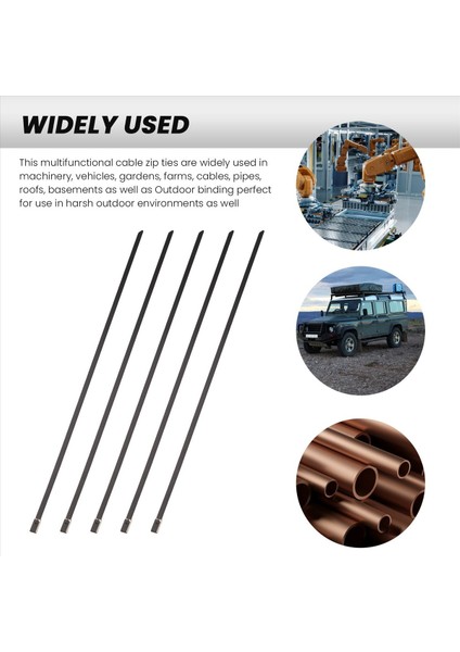 Metal Fermuar Bağları Siyah 100PCS 11.8 Inç 304 Paslanmaz Çelik Epoksi Kaplı Kablo Kravat, Araçlar, Çiftlikler, Kablolar (Yurt Dışından) fırsatları