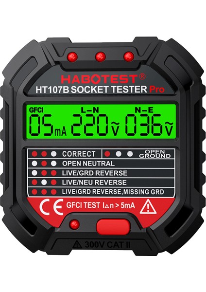 Habotest HT107 Pro Soket Test Cihazı Voltaj Testi Soket Dedektörü Zemin Sıfır Çizgi Fiş Polarite Fazını Kontrol Edin Abd Fişi (Yurt Dışından)