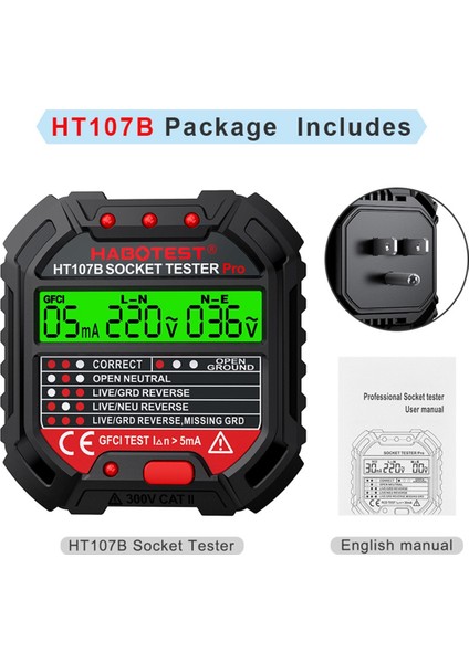 Habotest HT107 Pro Soket Test Cihazı Voltaj Testi Soket Dedektörü Zemin Sıfır Çizgi Fiş Polarite Fazını Kontrol Edin Abd Fişi (Yurt Dışından) modelleri