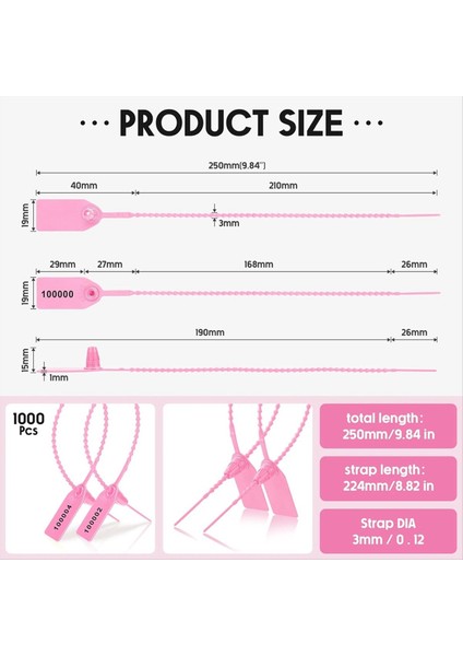 1000 Pcs Plastik Kurcalama Contaları Yangın Söndürücü Etiketler Güvenlik Etiketleri Contalar Güvenlik Numaralı Fermuar Bağları Etiketler Pembe (Yurt Dışından) modelleri