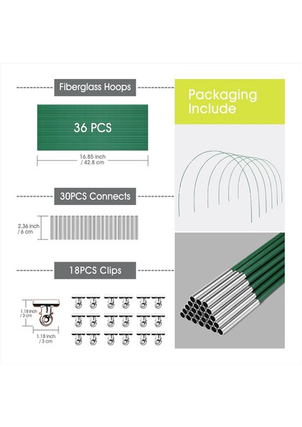 36 Pcs Yeşil Ev Çemberleri Tünel Büyüyor 6 Set 8.5 Ft Uzunluğunda Bahçe Çemberleri Kiti, Pas Içeriksiz Fiberglas Yükseltilmiş Yatak Çemberleri (Yurt Dışından) indirimleri