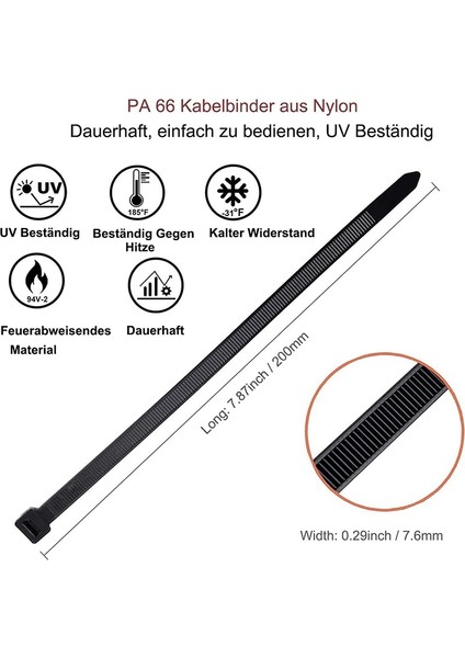 Kablo Bağları Siyah Paket 300 mm x 7.6 mm Uv Dayanıklı Ultra 75 kg Gerilme Mukavemeti Isıya Dayanıklı Dayanıklı (Yurt Dışından) fiyatları