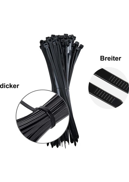 Kablo Bağları Siyah Paket 300 mm x 7.6 mm Uv Dayanıklı Ultra 75 kg Gerilme Mukavemeti Isıya Dayanıklı Dayanıklı (Yurt Dışından) indirimleri