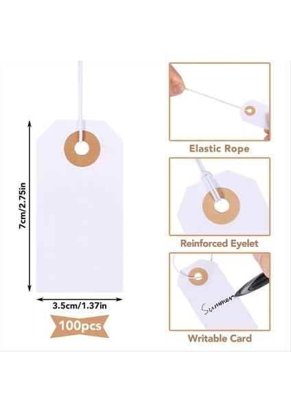 100 Paket Boş Etiket Elastik Dize Işaretleme Asmak Etiketler Ekli Takviyeli Delik Yazılabilir Boş Etiketler 2.75X1.37INCH (Yurt Dışından) fiyatları