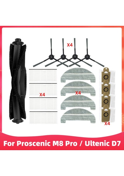 M8 Pro / D7 Robot Süpürge Yedek Parça Ana Yan Fırça Hepa Filtre Paspas Bezi Toz Torbaları (Yurt Dışından)