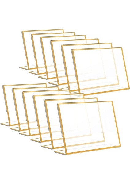 12PCS Altın Çerçeve Akrilik Işaret Tutucu Düğün Masa Numarası Tutucu Eğimli Menü Çift Taraflı Stand, 4X6INCH Yatay (Yurt Dışından)