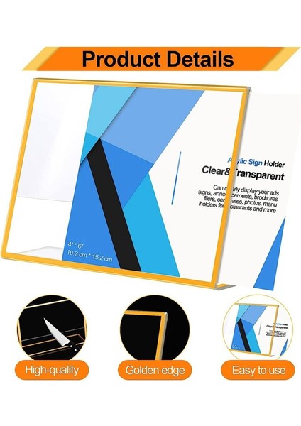 12PCS Altın Çerçeve Akrilik Işaret Tutucu Düğün Masa Numarası Tutucu Eğimli Menü Çift Taraflı Stand, 4X6INCH Yatay (Yurt Dışından) fiyatları
