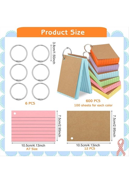 Ring ile 600 Adet Dizin Kartı, 3 x 4 Inç Renkli A7 Ring Alt Çizgisi Çalışma Kartları ile Renkli Flash Kartlar (Yurt Dışından) fiyatları