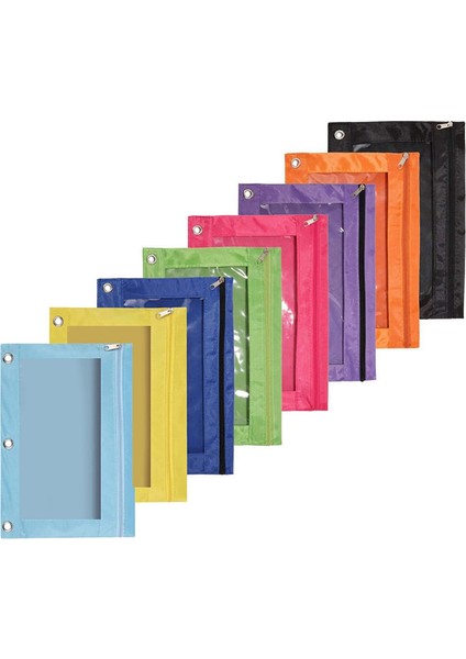 8 Pcs 3 Yüzük Fermuar Pencil Çantası Renkli Kumaş Kalem Kılıfı Sağlam ve Dayanıklı Bağlayıcı Çantası Açık Pencereli (Yurt Dışından)
