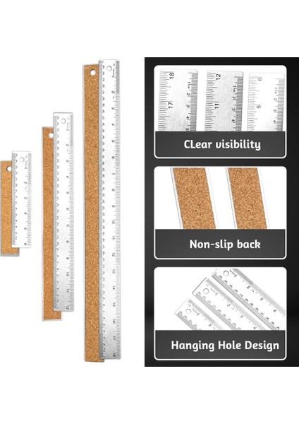 Metal Cetvel 3 Parça Paslanmaz Çelik Cetvel Cork Destek Ofis Okulu Çalışmaları Için Kaymaz Düz Kenar Metal Cetvel (Yurt Dışından) indirimleri