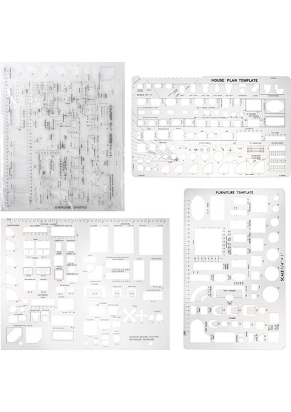 Mimarlık Için Çizim Araçları ve Cetvel Şekilleri - Ev Planı Mobilya Mutfağı, Bina, Iç Tasarım Için 3 Set (Yurt Dışından)