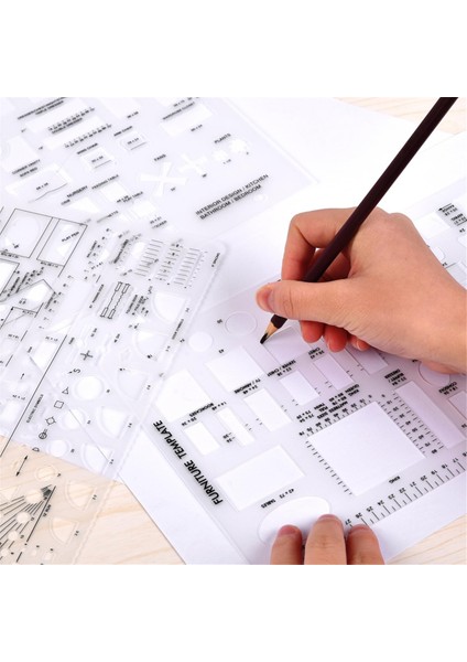 Mimarlık Için Çizim Araçları ve Cetvel Şekilleri - Ev Planı Mobilya Mutfağı, Bina, Iç Tasarım Için 3 Set (Yurt Dışından) fırsatları