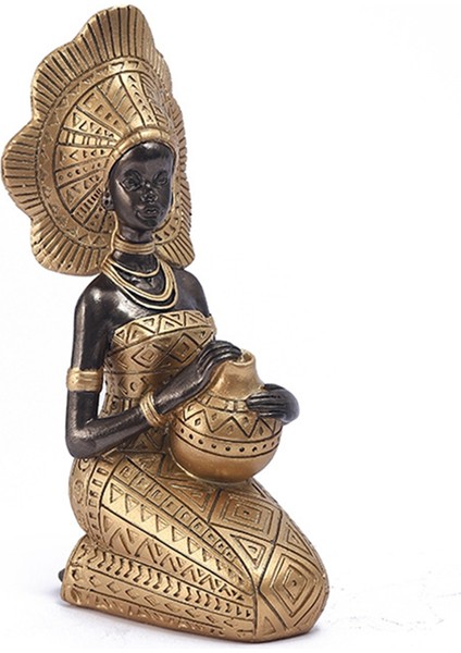 Reçine Heykel Dekor Figürinleri Retro Afrikalı Kadınlar Çanak Çömlekler Ev Yatak Odası Masaüstü Koleksiyon Öğeleri, Altın (Yurt Dışından)
