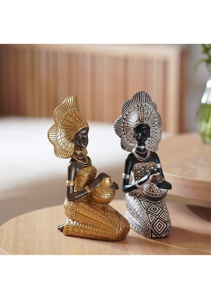 Reçine Heykel Dekor Figürinleri Retro Afrikalı Kadınlar Çanak Çömlekler Ev Yatak Odası Masaüstü Koleksiyon Öğeleri, Altın (Yurt Dışından) fiyatları