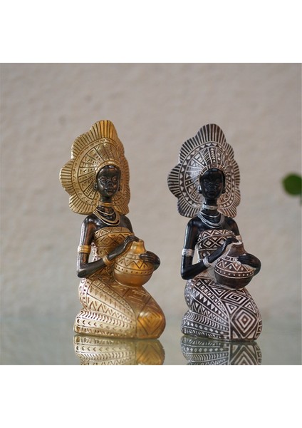 Reçine Heykel Dekor Figürinleri Retro Afrikalı Kadınlar Çanak Çömlekler Ev Yatak Odası Masaüstü Koleksiyon Öğeleri, Altın (Yurt Dışından) fırsatları