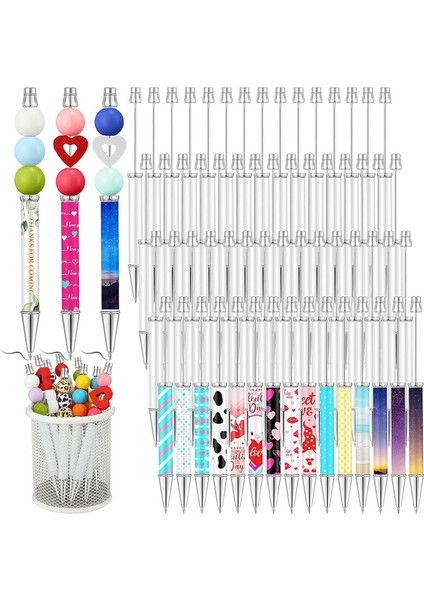 60 Adet Süblimasyon Boncuklu Tükenmez Kalemler Metalik Siyah Mürekkep Kalemler (Yurt Dışından)