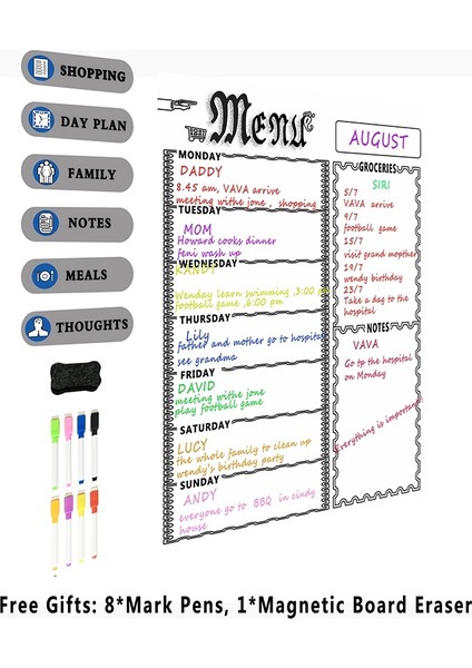 A3 Mutfak Buzdolabı Için Manyetik Beyaz Tahta Sayfası Çok Havimalı Buzdolabı Haftalık Beyaz Tahta Takvimi 8 Pen (Beyaz) ile Menü Planlaması Için Takvim (Yurt Dışından) indirimleri