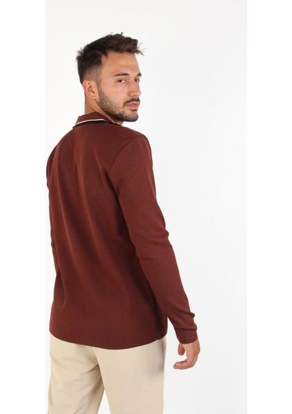 3001 İnce Çizgili Yakası Çizgili Kazak