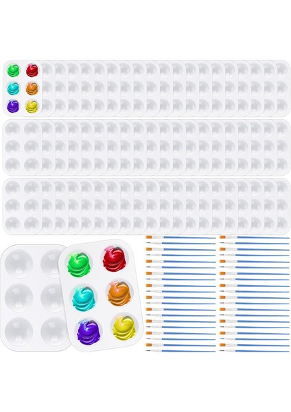 Boya Fırçası Paleti Seti 100 Adet Naylon Boya Fırçaları 50 Adet Boya Tepsisi (Yurt Dışından)