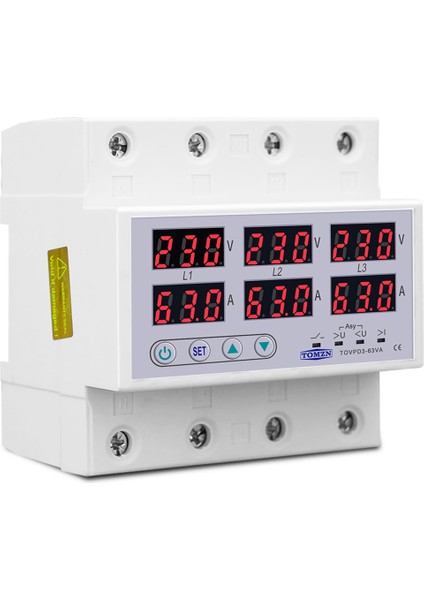 Tomzn Din Rayı 3 Fazlı Voltaj Rölesi 3p+N Voltmetre Ampermetre Üst ve Alt Voltaj Monitör Röleleri Koruyucusu 63A 230V ile (Yurt Dışından) modelleri