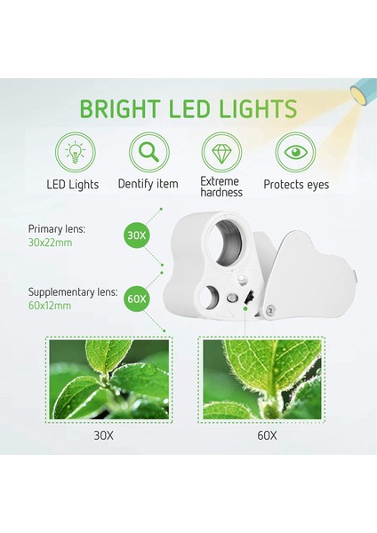30X 60X Işıklı Kuyumcular Loupe Katlanır Büyüteç, Mücevherler Için LED Işığı ile LED Işık (Yurt Dışından) fiyatları
