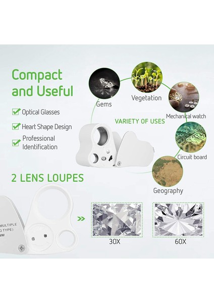 30X 60X Işıklı Kuyumcular Loupe Katlanır Büyüteç, Mücevherler Için LED Işığı ile LED Işık (Yurt Dışından) modelleri