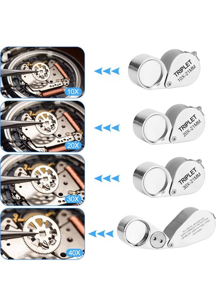 4pcs Aydınlatılmış Kuyumcular Loupe Büyüteç, 10X 20X 30X 40X Tam Metal Büyüteçler, Cep Katlanabilir Takı Döngüsü (Yurt Dışından) modelleri